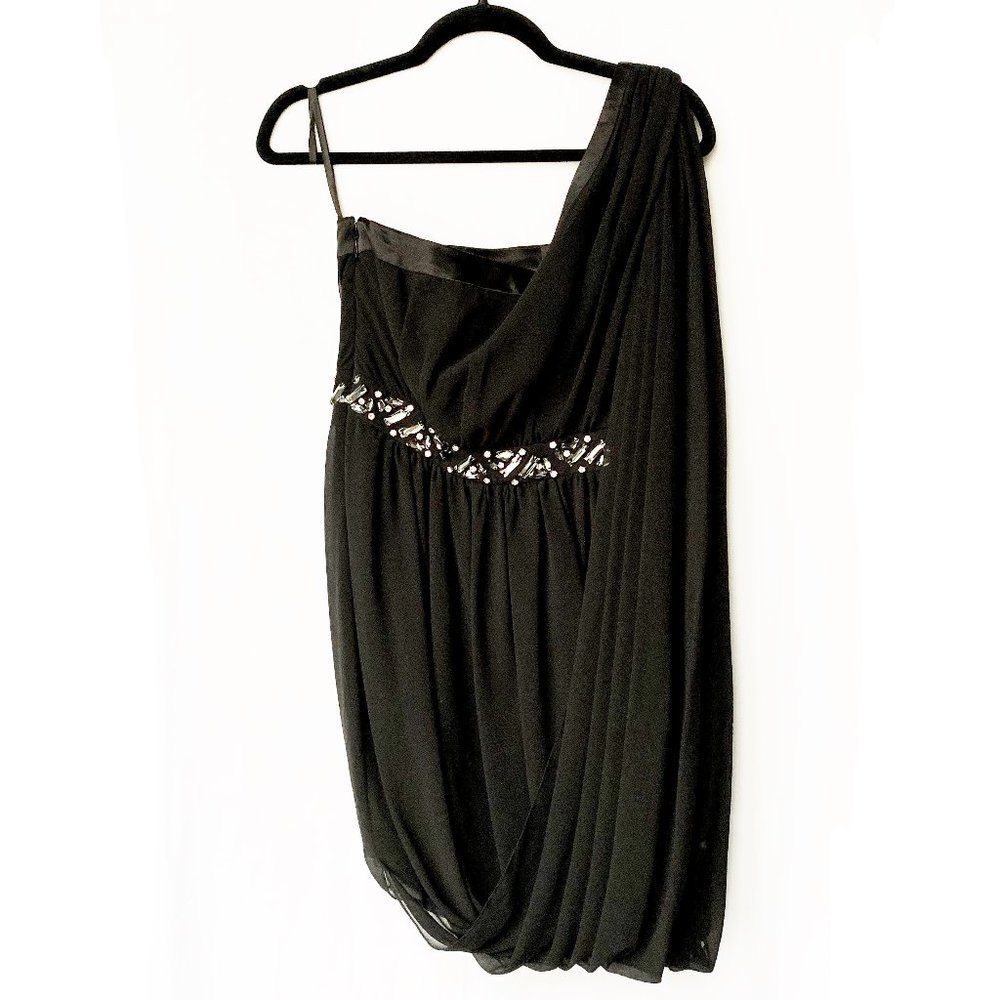 bebe One Shoulder Greek Sleeve Bubble Party Dress